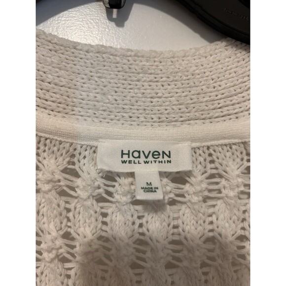 Haven Well Within White Open Stitch Oversized Cotton Blend Cardigan Size Medium - Picture 2 of 5